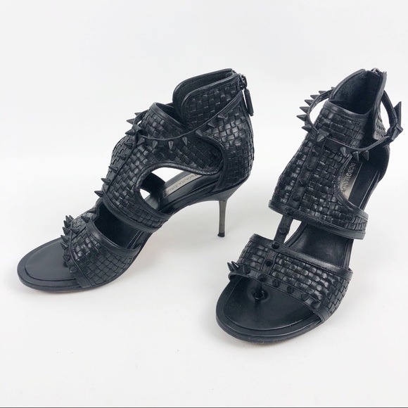 BCBGMAXAZRIA Black Spike Leather Stilettos Heels - Picture 6 of 8